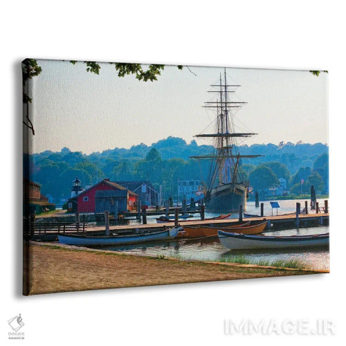 تابلو دکوراتیو منظره بندر میستیک تاریخی با کشتی بلند جوزف کنراد، کانکتیکات اثر جورج اوزه - نمای پرسپکتیو محصول