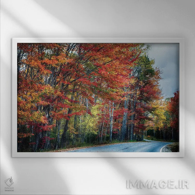 تابلو دکوراتیو جاده منظره پاییزی در آکادیا، مین اثر جورج اوزه - نمای قابدار سفید