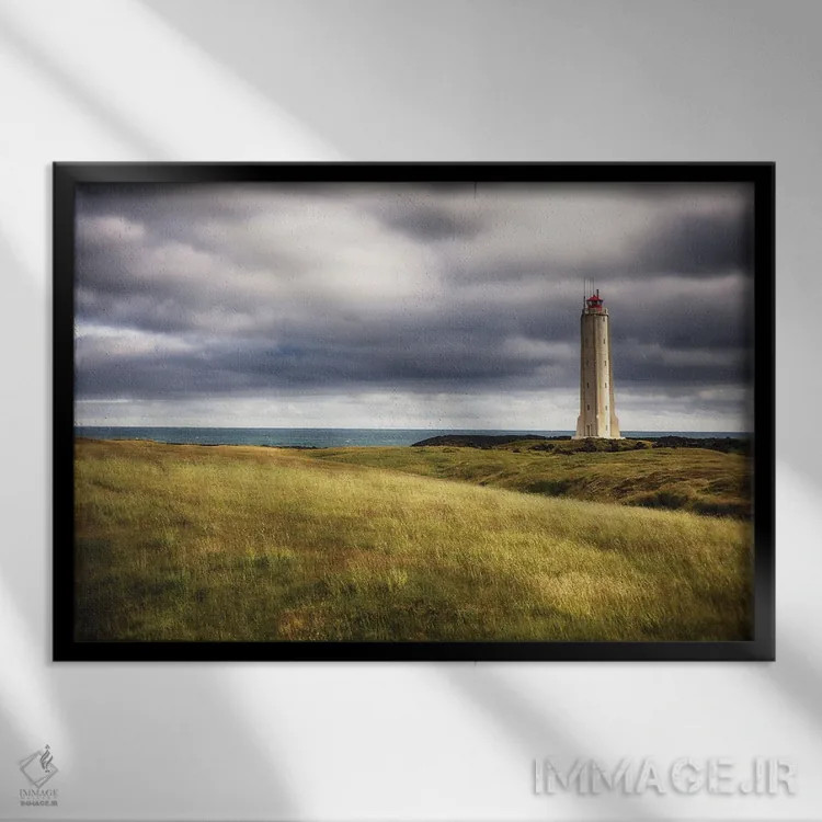 تابلو دکوراتیو فانوس دریایی مالاریف، شبه جزیره اسنایفلسنس، ایسلند اثر جورج اوزه - نمای قابدار مشکی