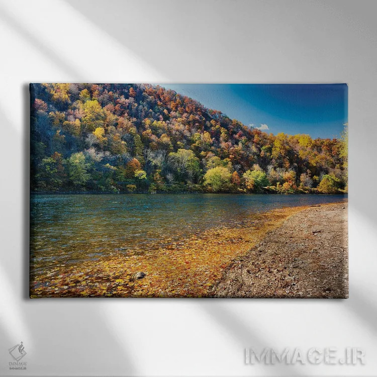 تابلو دکوراتیو پاییز رودخانه دلاور در منطقه واتر گپ، مرز نیوجرسی-پنسیلوانیا… اثر جورج اوزه - نمای روبهرو روی دیوار