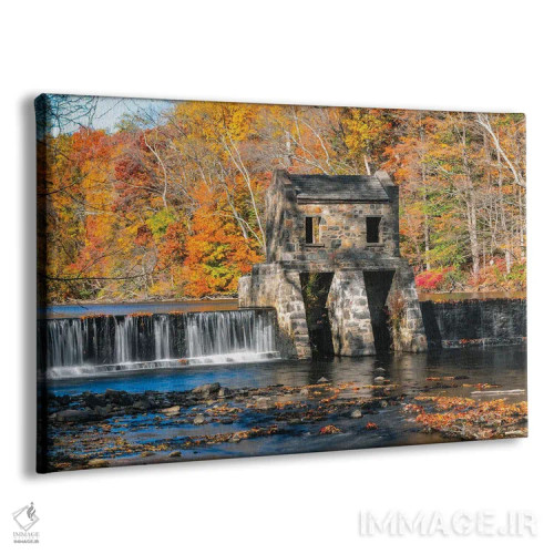 تابلو دکوراتیو سد دریاچه اسپیدول با منظره پاییزی، موریستاون، نیوجرسی اثر جورج اوزه - نمای پرسپکتیو محصول