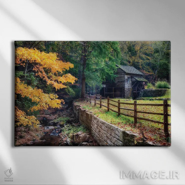 تابلو دکوراتیو آسیاب کوچک غلات در دره کاتالوسا، شهرستان باکس، پنسیلوانیا اثر جورج اوزه - نمای روبهرو روی دیوار