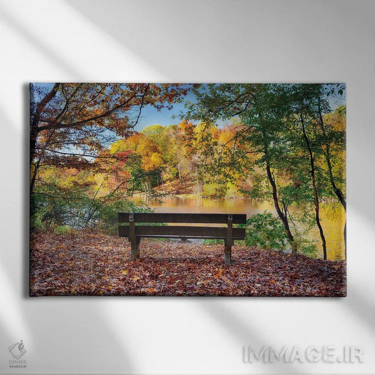 تابلو دکوراتیو چشم انداز دریاچه با نیمکت پارک، موریستاون، نیوجرسی اثر جورج اوزه - نمای روبهرو روی دیوار