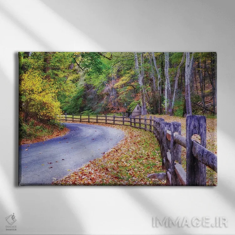تابلو دکوراتیو جاده روستایی در شهرستان باکس، پنسیلوانیا در پاییز اثر جورج اوزه - نمای روبهرو روی دیوار