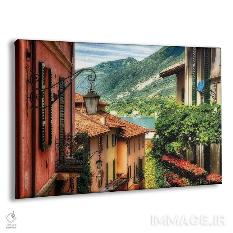 تابلو دکوراتیو نمای بالا از خیابان با بالکن ها، بلاشو، دریاچه کومو، لمباردی… اثر جورج اوزه - نمای پرسپکتیو محصول
