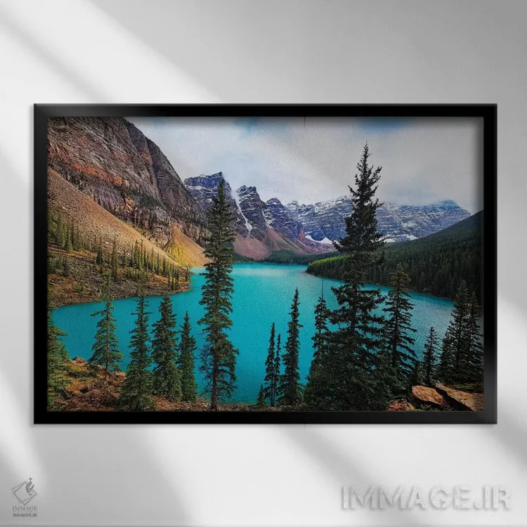 تابلو دکوراتیو نمای بالا از یک دریاچه آلپی اثر جورج اوزه - نمای قابدار مشکی