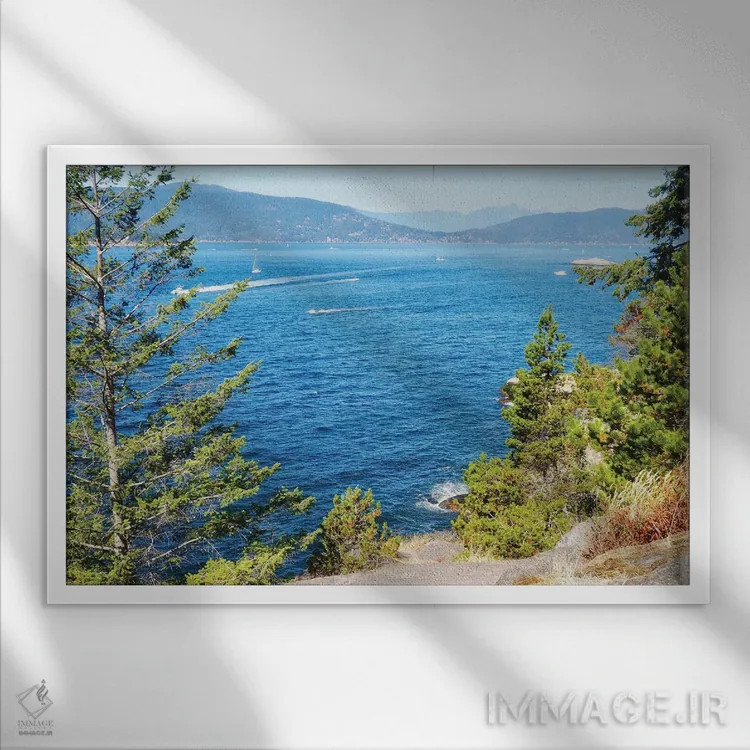 تابلو دکوراتیو دریاچه های آبی یخی ۱ اثر گیل پک - نمای قابدار سفید