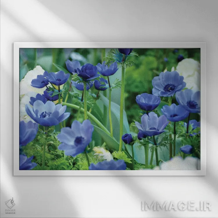 تابلو دکوراتیو سایه های آبی شاداب اثر گیل پک - نمای قابدار سفید