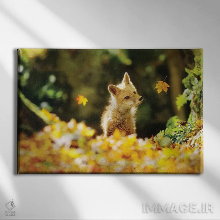 تابلو دکوراتیو روباه و برگ های پاییزی اثر کری ان گریپو-پایک - نمای روبهرو روی دیوار