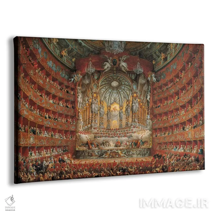 تابلو دکوراتیو جشن در تئاتر رم اثر جیووانی پائولو پانینی - نمای پرسپکتیو محصول