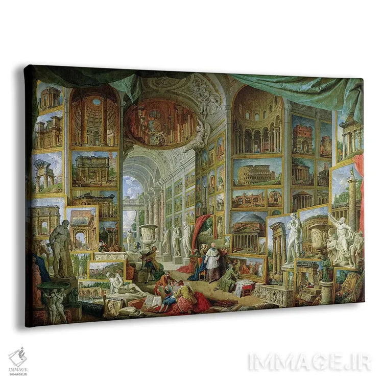 تابلو کلاسیک نگارخانه مناظر رم باستان، ۱۷۵۸ اثر جیووانی پائولو پانینی - نمای پرسپکتیو محصول