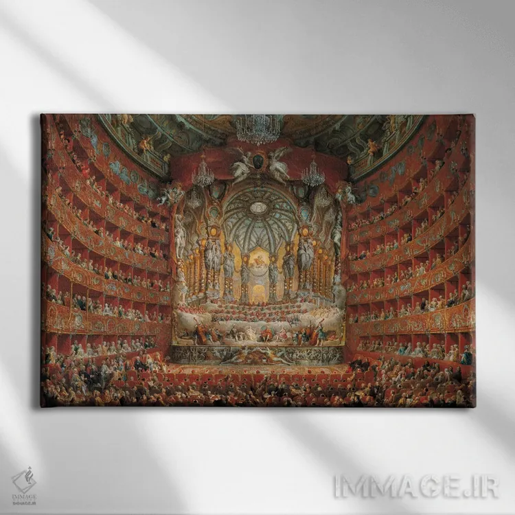 تابلو دکوراتیو جشن در تئاتر رم اثر جیووانی پائولو پانینی - نمای روبهرو روی دیوار