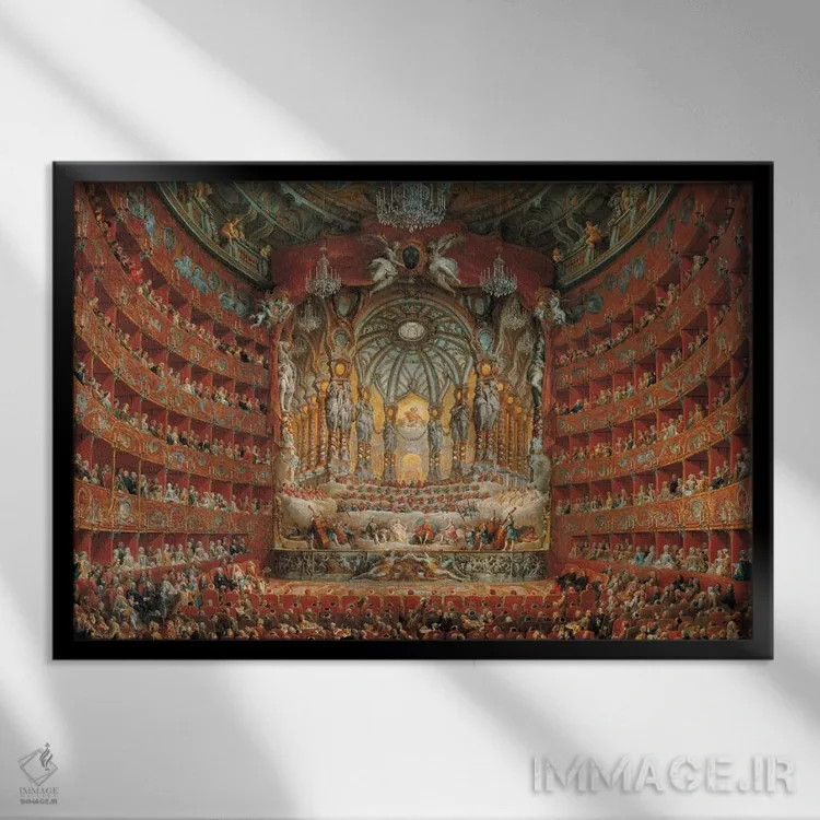 تابلو دکوراتیو جشن در تئاتر رم اثر جیووانی پائولو پانینی - نمای قابدار مشکی