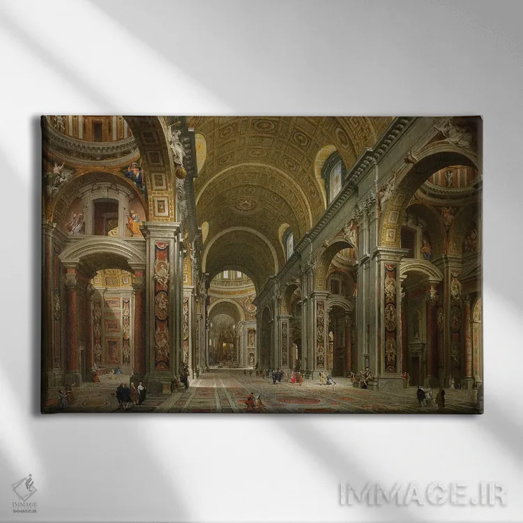تابلو کلاسیک داخل کلیسای سن پیترو، رم، ۱۷۳۱ اثر جیووانی پائولو پانینی - نمای روبهرو روی دیوار