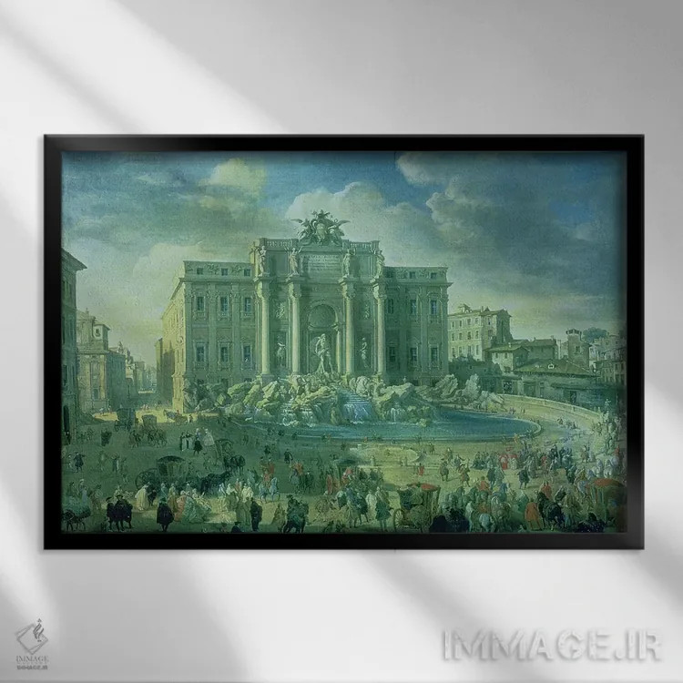 تابلو کلاسیک فواره تروی در رم، ۱۷۵۳-۱۷۵۶ اثر جیووانی پائولو پانینی - نمای قابدار مشکی