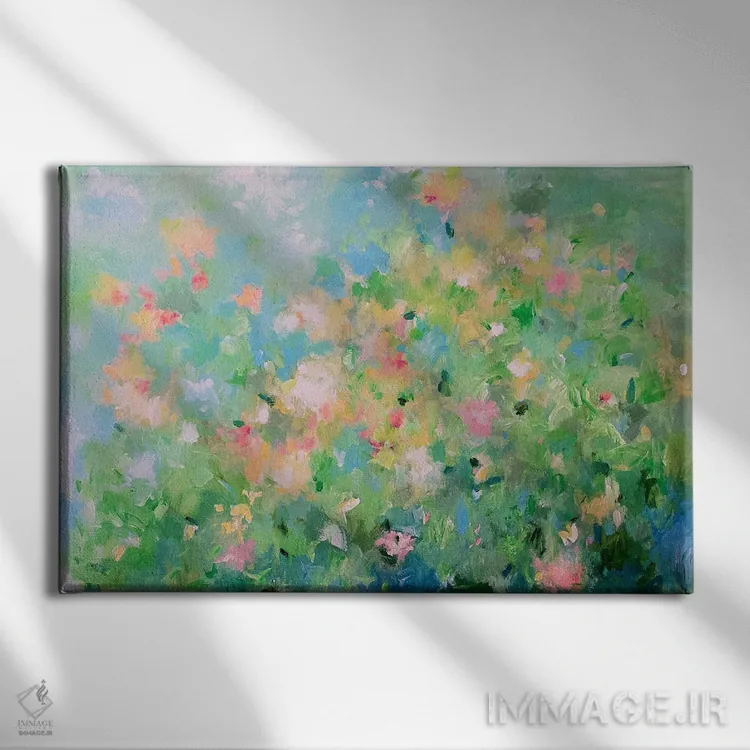 تابلو انتزاعی طلوع نرم اثر گزیـن پوستما - نمای روبهرو روی دیوار