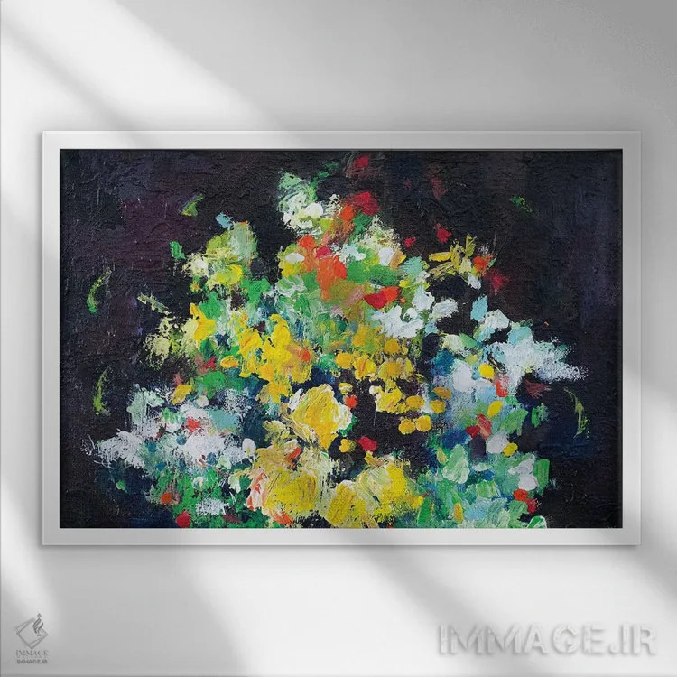 تابلو انتزاعی برایت گل آرزو دارم VII اثر گزیـن پوستما - نمای قابدار سفید