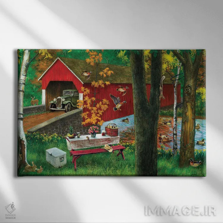 تابلو دکوراتیو رودخانه و پل سرپوشیده اثر جی. چارلز - نمای روبهرو روی دیوار