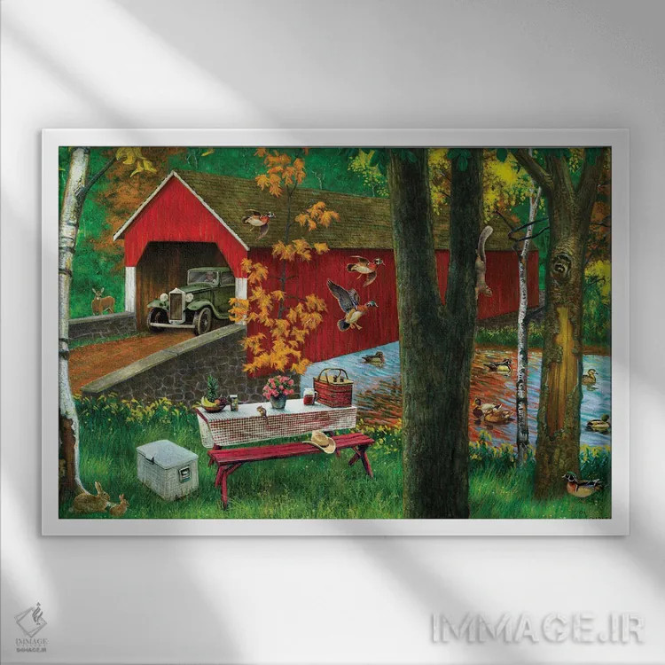 تابلو دکوراتیو رودخانه و پل سرپوشیده اثر جی. چارلز - نمای قابدار سفید