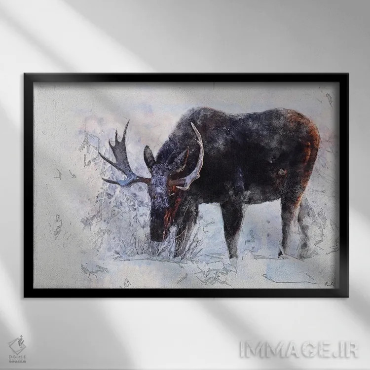 تابلو دکوراتیو گوزن شمالی I اثر راب فرانسیس - نمای قابدار مشکی