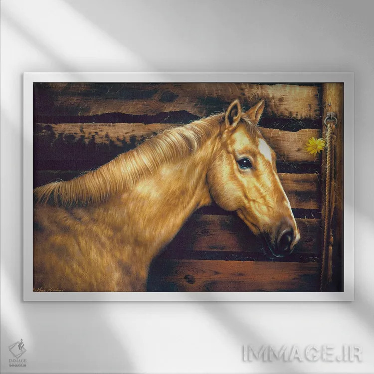 تابلو دکوراتیو داخل اصطبل اثر گرگ جوردانو - نمای قابدار سفید