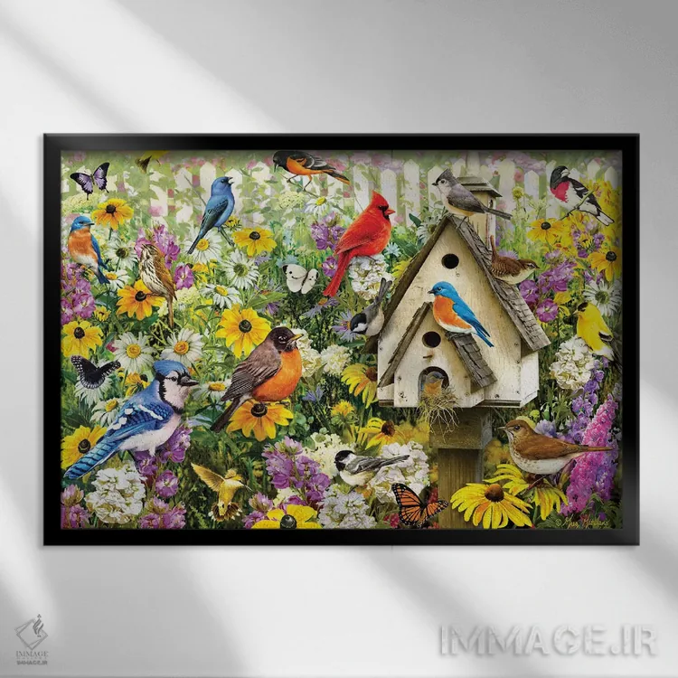 تابلو دکوراتیو پرندگان کلیسا اثر گرگ جوردانو - نمای قابدار مشکی