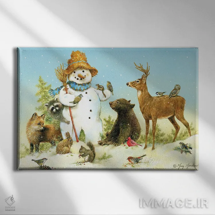 تابلو دکوراتیو آدم برفی و حیوانات اثر گرگ جوردانو - نمای روبهرو روی دیوار