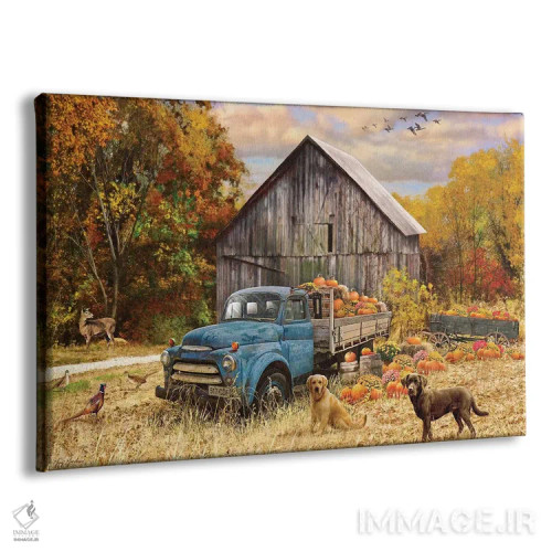 تابلو دکوراتیو کامیون پاییزی و انبار اثر گرگ جوردانو - نمای پرسپکتیو محصول