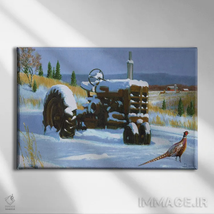 تابلو دکوراتیو تراکتور زمستانی و قرقاول اثر جی. چارلز - نمای روبهرو روی دیوار