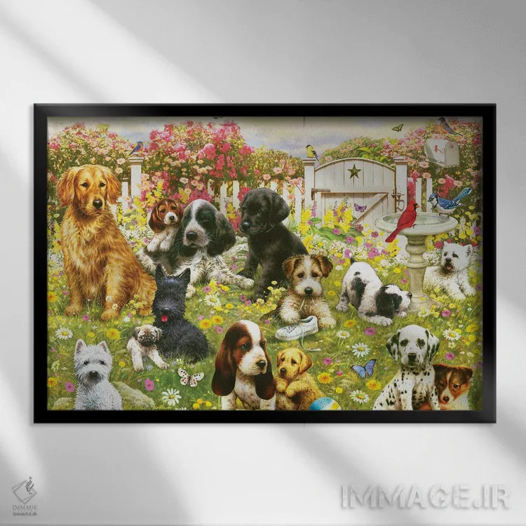 تابلو دکوراتیو مهدکودک سگ ها اثر گرگ جوردانو - نمای قابدار مشکی