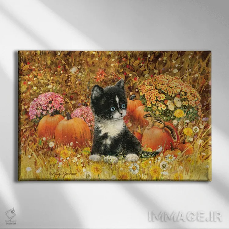 تابلو دکوراتیو گربه پاییزی اثر گرگ جوردانو - نمای روبهرو روی دیوار