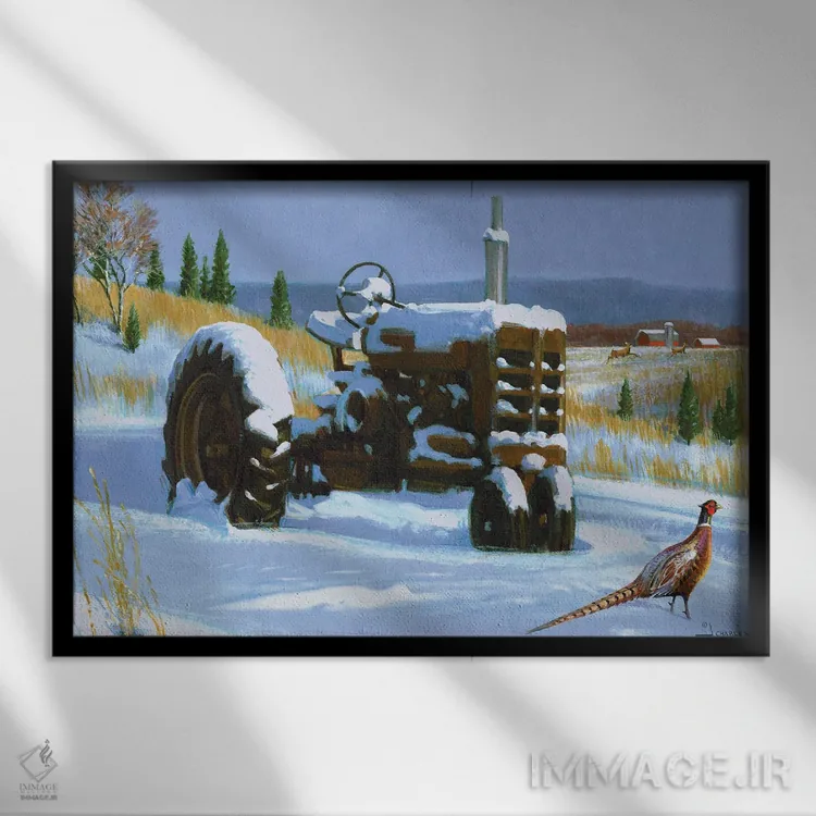 تابلو دکوراتیو تراکتور زمستانی و قرقاول اثر جی. چارلز - نمای قابدار مشکی
