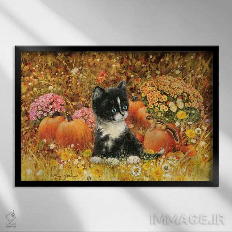 تابلو دکوراتیو گربه پاییزی اثر گرگ جوردانو - نمای قابدار مشکی