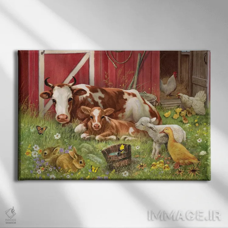 تابلو دکوراتیو بچه های حیوانات مزرعه اثر گرگ جوردانو - نمای روبهرو روی دیوار