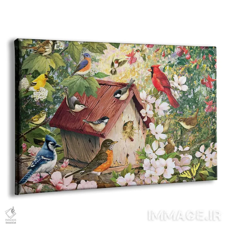 تابلو دکوراتیو پرندگان بهاری و خانه پرنده اثر گرگ جوردانو - نمای پرسپکتیو محصول