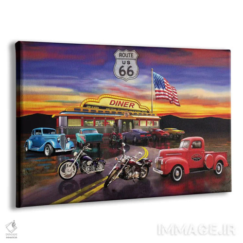 تابلو دکوراتیو کافه و ماشین های نوستالژیک آمریکایی اثر گرگ جوردانو - نمای پرسپکتیو محصول