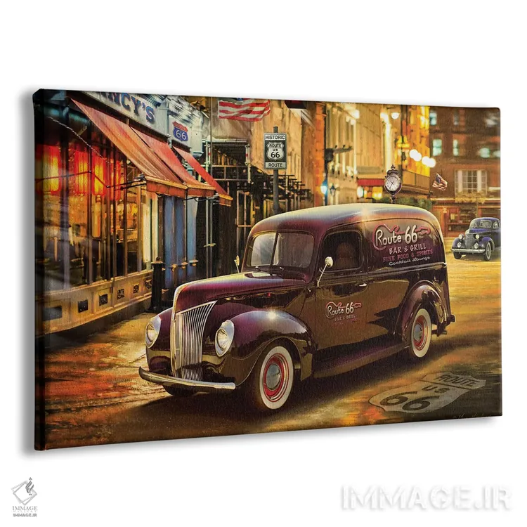 تابلو دکوراتیو کامیون صندوق دار نوستالژیک آمریکایی اثر گرگ جوردانو - نمای پرسپکتیو محصول