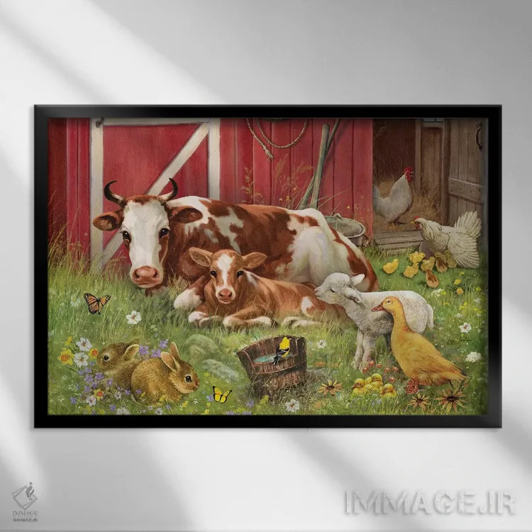 تابلو دکوراتیو بچه های حیوانات مزرعه اثر گرگ جوردانو - نمای قابدار مشکی