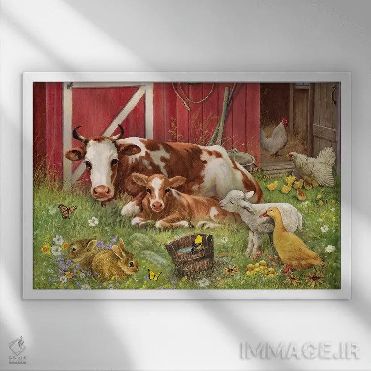 تابلو دکوراتیو بچه های حیوانات مزرعه اثر گرگ جوردانو - نمای قابدار سفید
