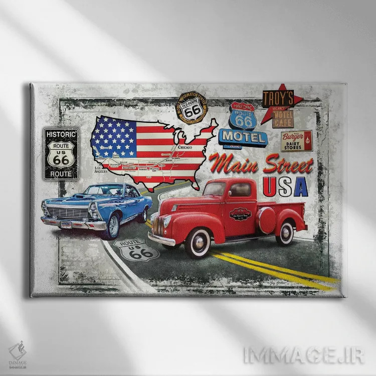 تابلو دکوراتیو ماشین های نوستالژیک آمریکایی اثر گرگ جوردانو - نمای روبهرو روی دیوار