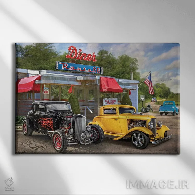 تابلو دکوراتیو کافه نوستالژیک آمریکایی اثر گرگ جوردانو - نمای روبهرو روی دیوار