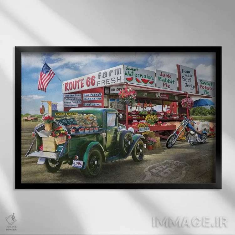 تابلو دکوراتیو غرفه مزرعه نوستالژیک آمریکایی اثر گرگ جوردانو - نمای قابدار مشکی