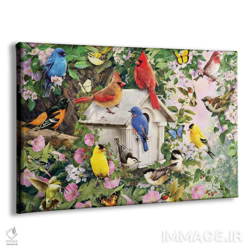 تابلو دکوراتیو پرندگان کنار خانه پرنده اثر گرگ جوردانو - نمای پرسپکتیو محصول