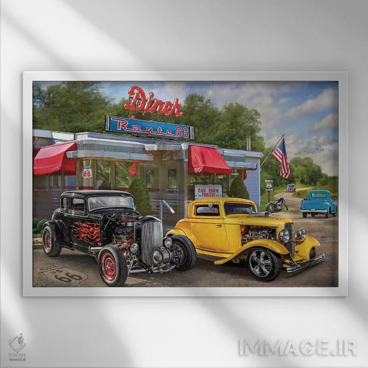 تابلو دکوراتیو کافه نوستالژیک آمریکایی اثر گرگ جوردانو - نمای قابدار سفید