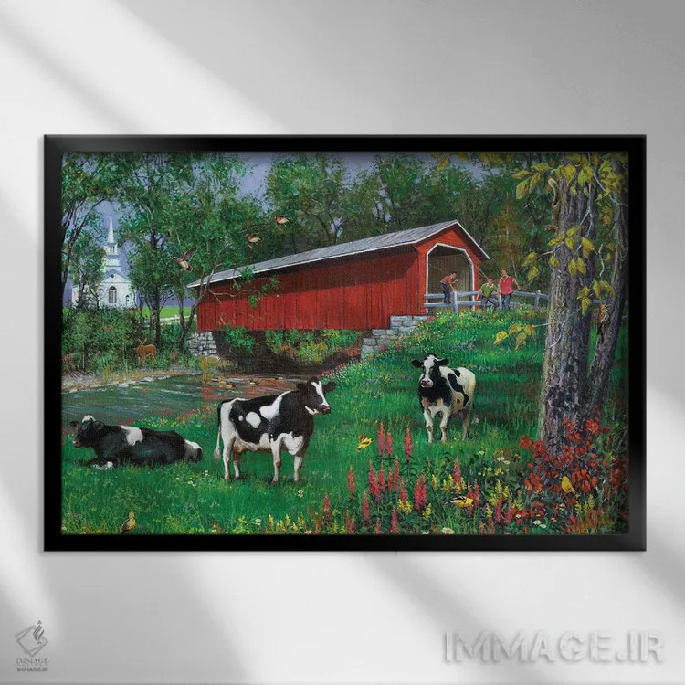 تابلو دکوراتیو پل سرپوشیده روز تابستانی اثر جی. چارلز - نمای قابدار مشکی