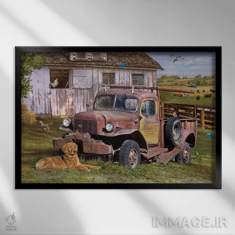 تابلو دکوراتیو کامیون قدیمی استوارت اثر گرگ جوردانو - نمای قابدار مشکی