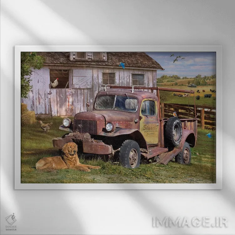 تابلو دکوراتیو کامیون قدیمی استوارت اثر گرگ جوردانو - نمای قابدار سفید