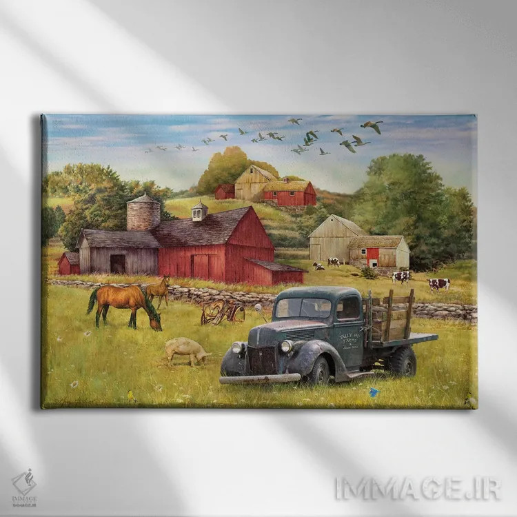 تابلو دکوراتیو مزارع تالی هو و کامیون اثر گرگ جوردانو - نمای روبهرو روی دیوار