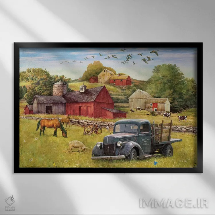 تابلو دکوراتیو مزارع تالی هو و کامیون اثر گرگ جوردانو - نمای قابدار مشکی