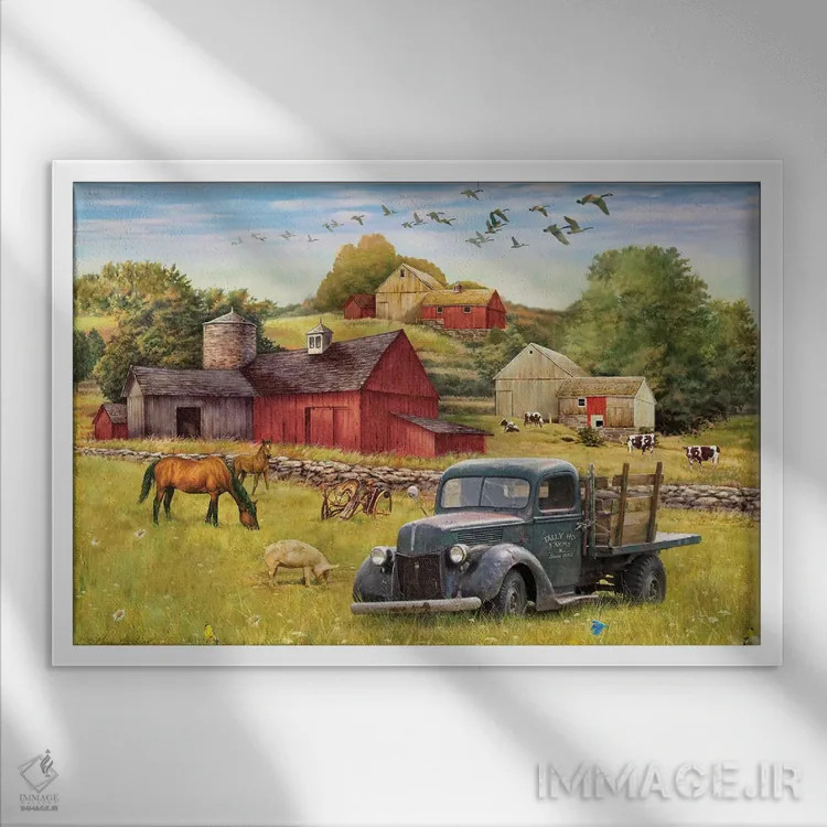 تابلو دکوراتیو مزارع تالی هو و کامیون اثر گرگ جوردانو - نمای قابدار سفید
